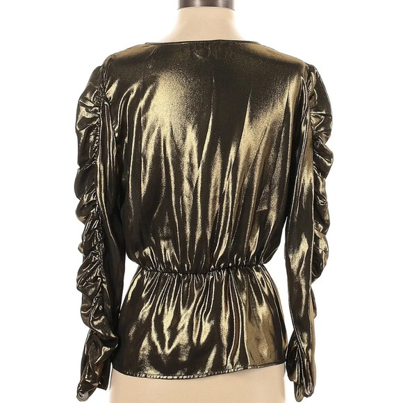 Zara Gold & Black Shimmer Metallic Long Sleeve Peplum Top Blouse Size Small S - Picture 4 of 6